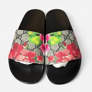 Gucci Black and Pink Sandals with Floral Design